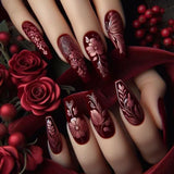 24pcs/Set Burgundy Matte Rose Press-On Nails