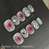 10pcs/Set Blue Pink Eye Press-On Nails