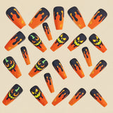 24pcs/Set Orange Pumpkin Jack-o'-Lantern Press-On Nails