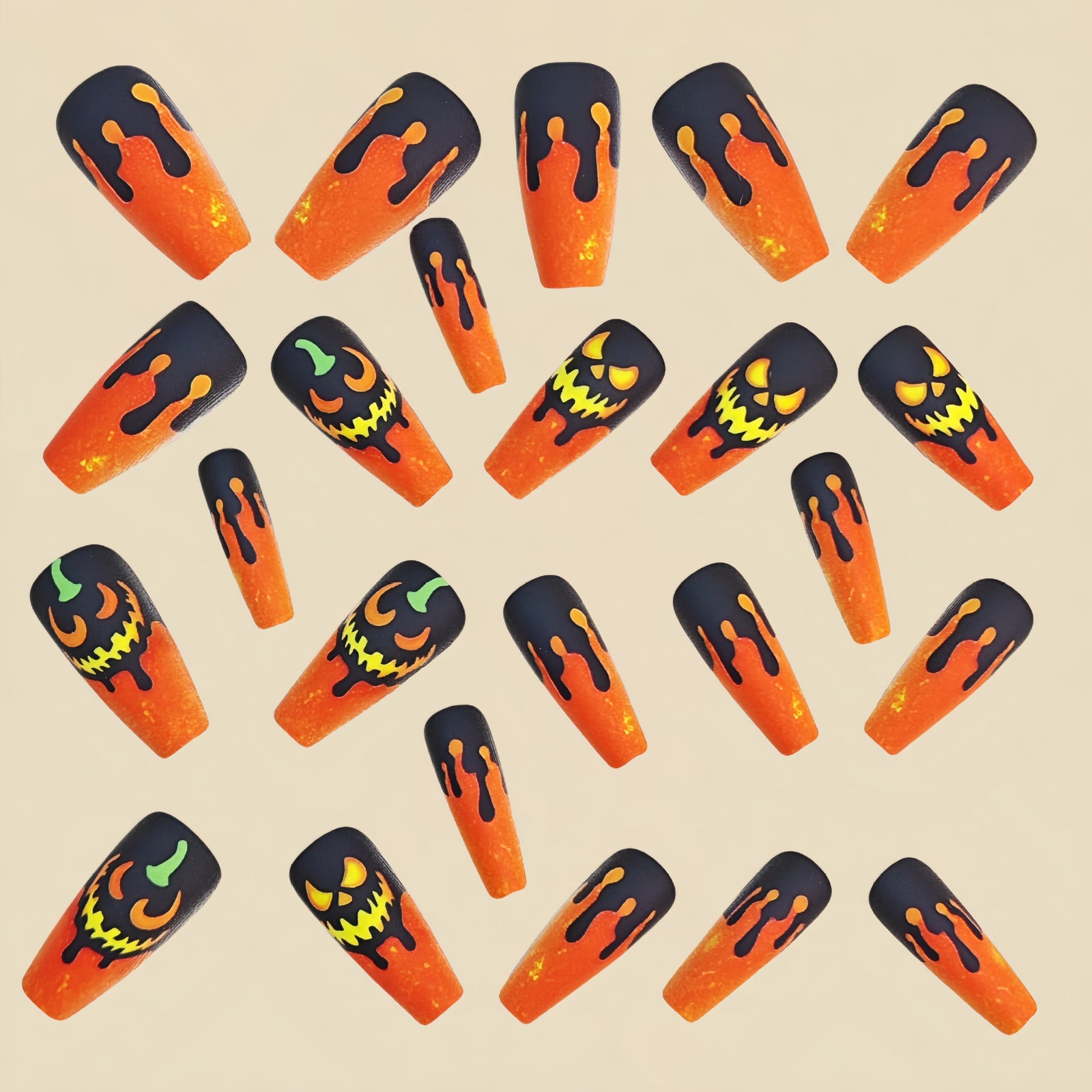 24pcs/Set Orange Pumpkin Jack-o'-Lantern Press-On Nails