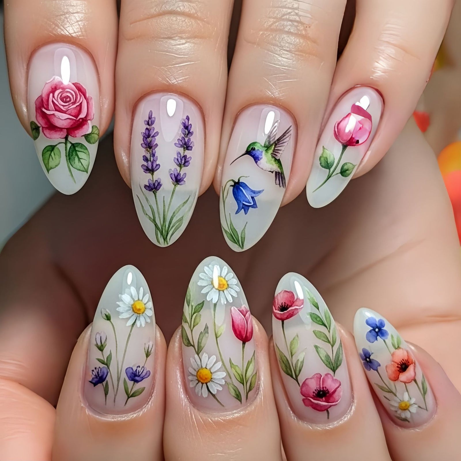 24pcs/Set Daisy Rose Lavender Press-On Nails
