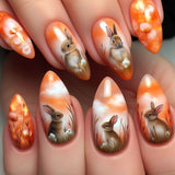 24pcs/Set Cute Rabbit Orange-White Gradient Press-On Nails