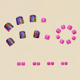 24pcs/Set Barbie Pink Square Flower Press On Toe Nails