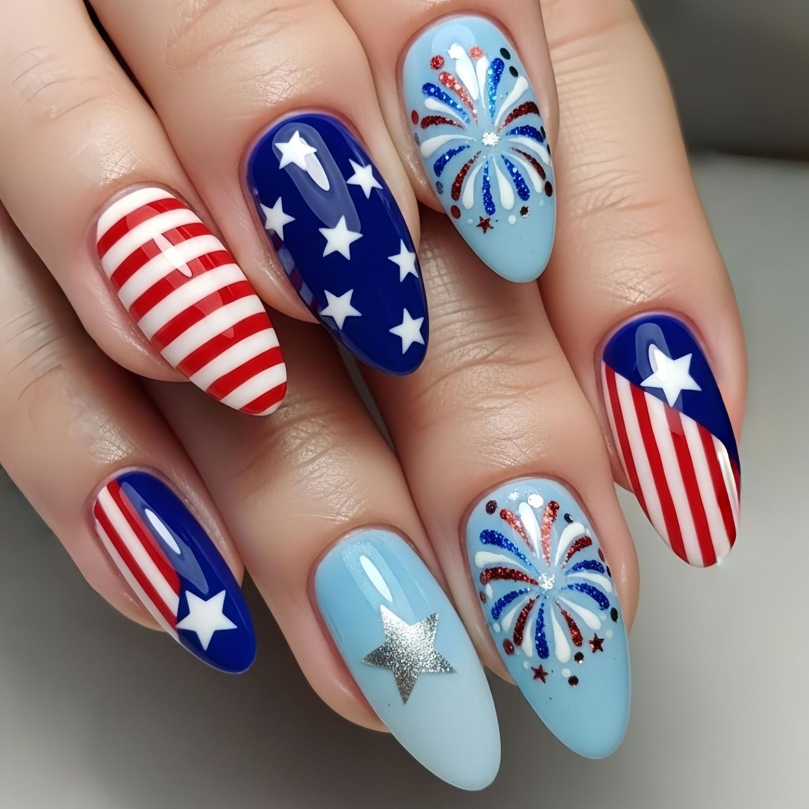 24pcs/Set Independence Day Fireworks Stars and Stripes Press-On Nails