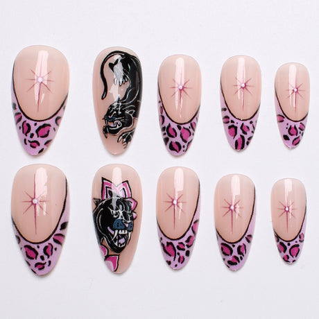 24pcs/Set French Leopard Print with Small Floral Leopard Press-On Nails