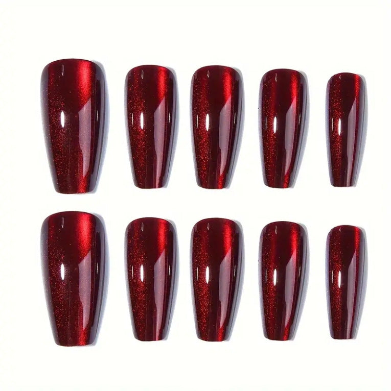 24pcs/Set Red Cat Eye Press-On Nails