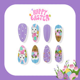 24pcs/Set Purple Easter Egg Bunny & Flowers Press-On Nails