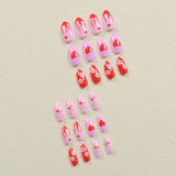 24pcs/Set Heart Flame Small Flowers Cherries Short Press-On Nails