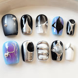(Handmade) 10pcs/Set Cyberpunk Metallic Press-On Nails