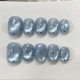 (Handmade) 10pcs/Set Sea Salt Polka Dot Cat Eye Press-On Nails