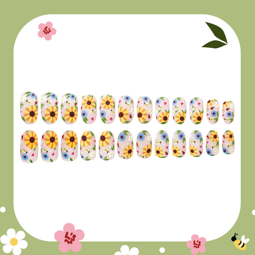 24pcs/Set Bee Daisy & Ladybug Press-On Nails