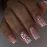 24pcs/Set Minimalist Gold Wheat on White Ombre Press-On Nails