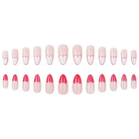 24pcs/Set Red, White & Heart Design Press-On Nails