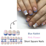 24pcs/Set Blue French Bunny Press-On Nails
