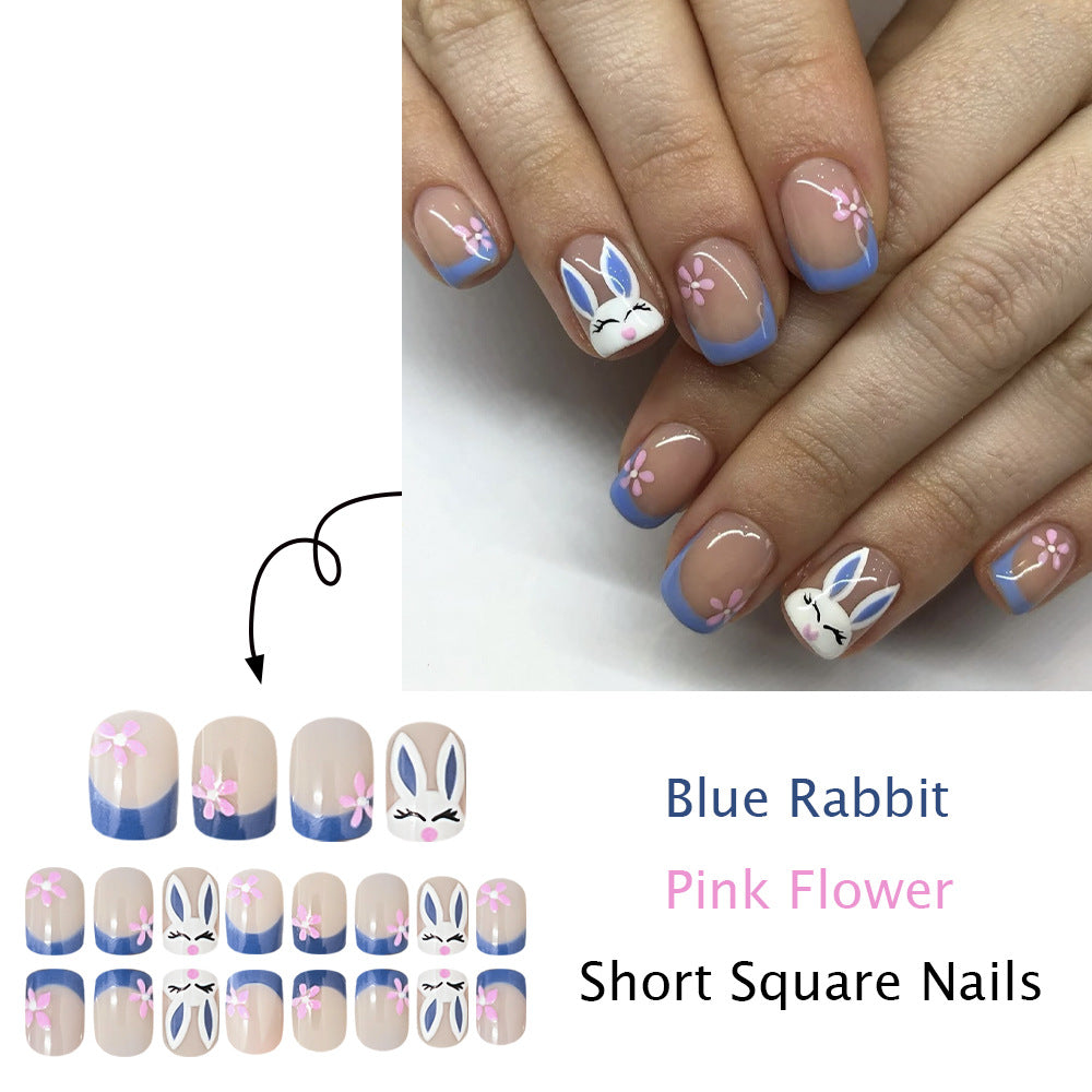 24pcs/Set Blue French Bunny Press-On Nails
