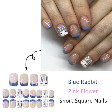 24pcs/Set Blue French Bunny Press-On Nails