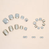 24pcs/Set Champagne Sparkling Heart Diamond Press On Toe Nails