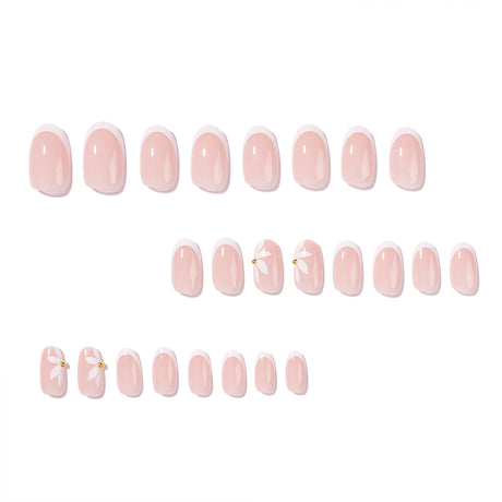 24pcs/Set White French Floral Press-On Nails