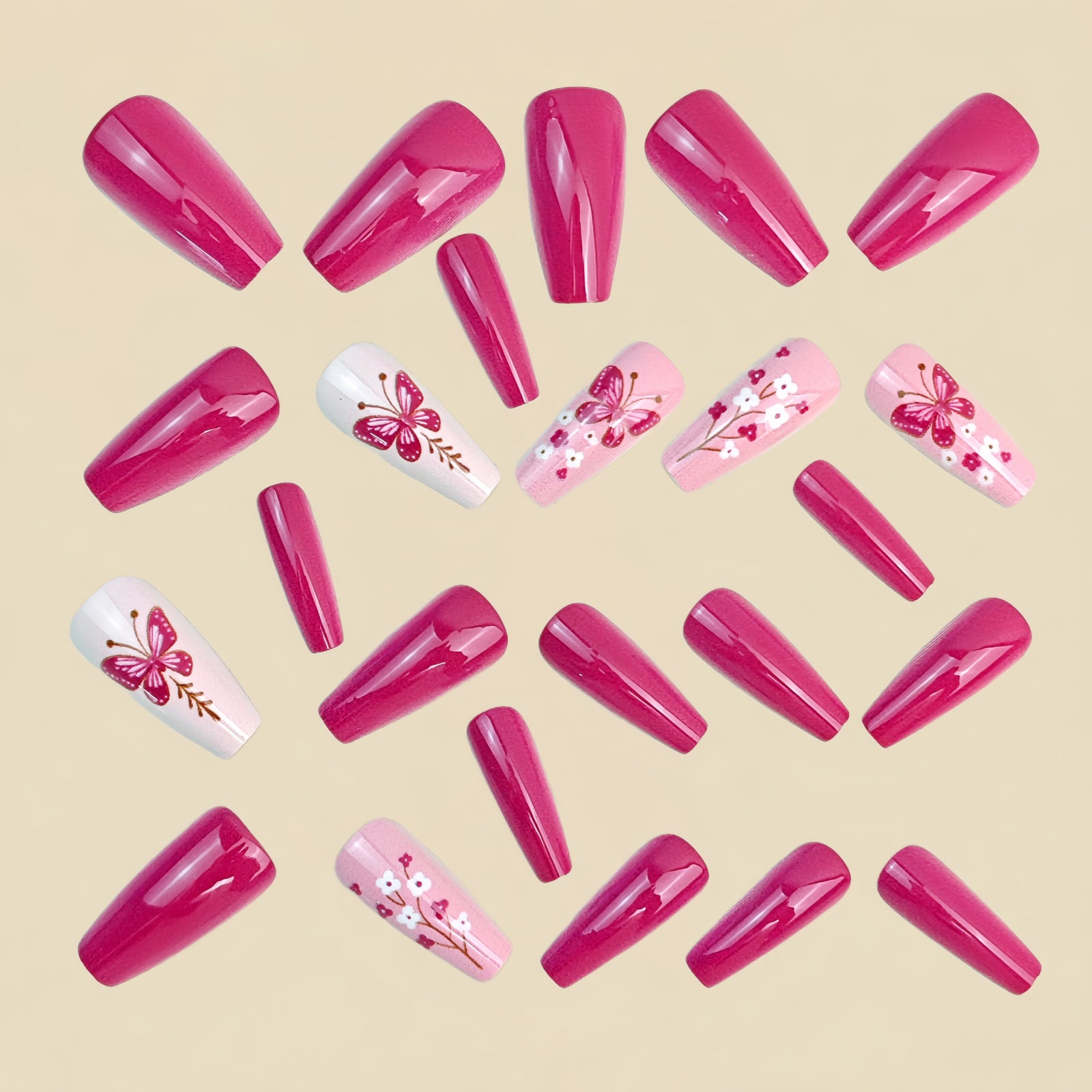 24pcs/Set Pink Butterfly Press-On Nails