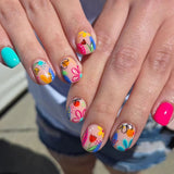 24pcs/Set Blue & Rose Red Color-Block Floral Press-On Nails