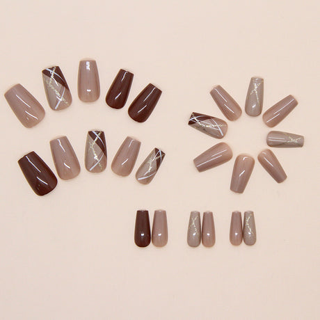 24pcs/Set Vintage Autumn/Winter Gold Line Press-On Nails