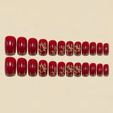 24pcs/Set Red Glitter Branches and Leaves Press-On Nails