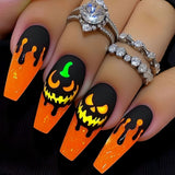 24pcs/Set Orange Pumpkin Jack-o'-Lantern Press-On Nails