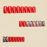 24pcs/Set Black Flower Rhinestone Line Short Press-On Nails