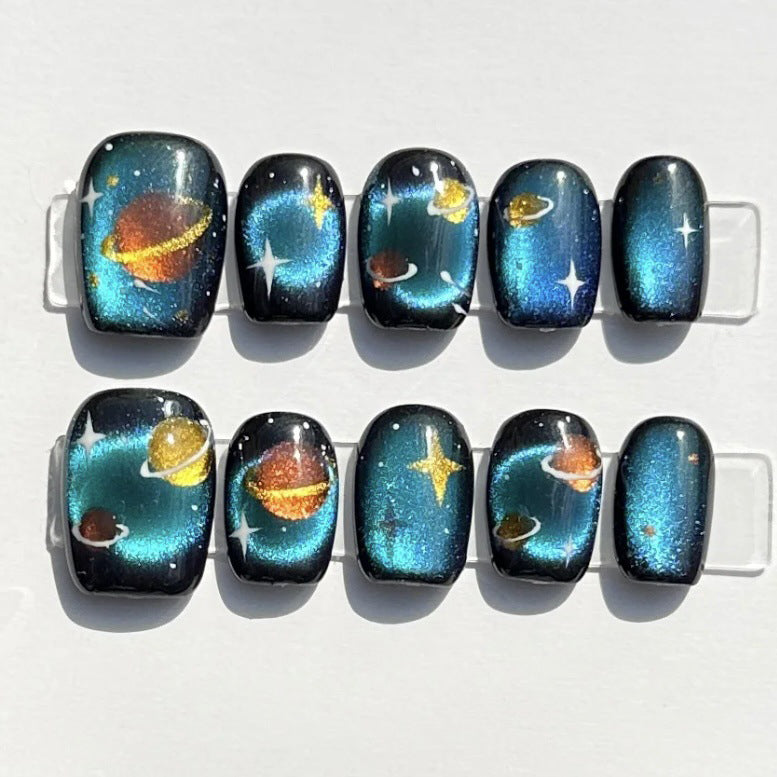 10pcs/Set Blue Galaxy & Planet Press-On Nails