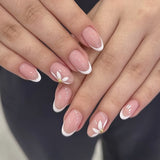24pcs/Set White French Floral Press-On Nails