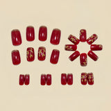 24pcs/Set Red Glitter Branches and Leaves Press-On Nails