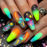 24pcs/Set Green Lightning Cloud Press-On Nails