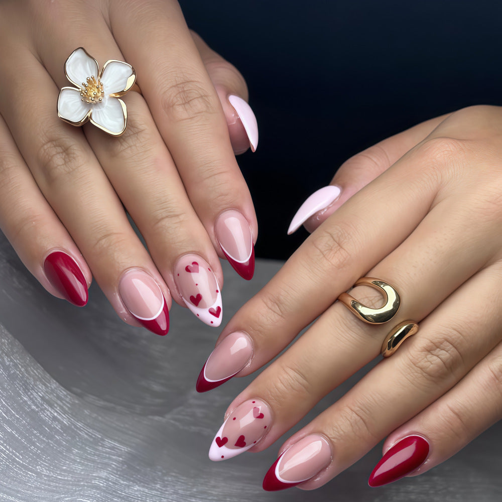 24pcs/Set Red & Pink Heart French Press-On Nails