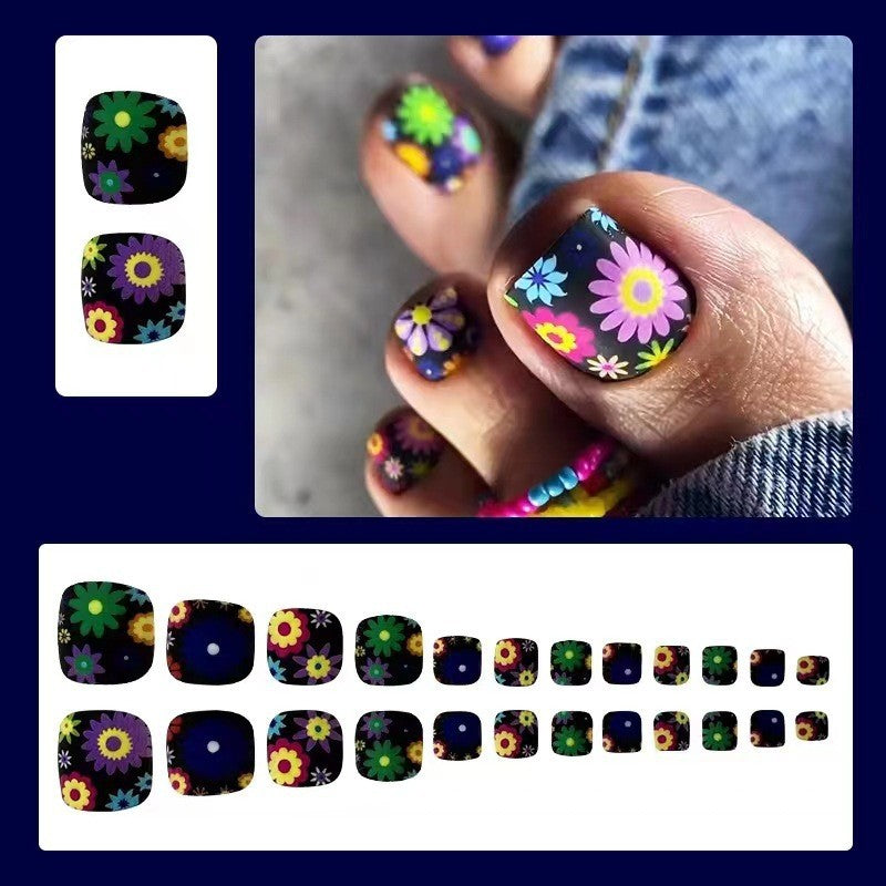 24pcs/Set Colorful Flowers Press On Toe Nails