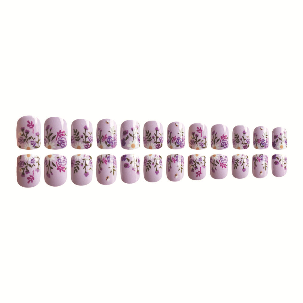 24pcs/Set Purple Flowers Press-On Nails