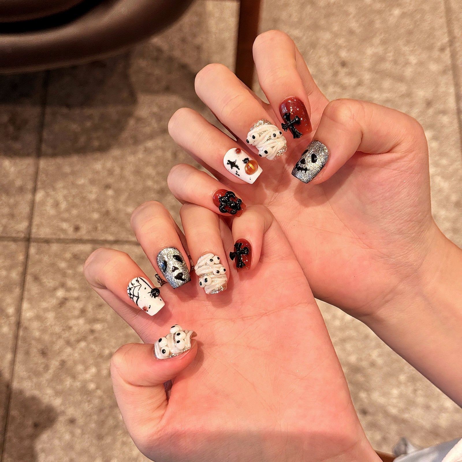 (Handmade) 10pcs/Set Pumpkin Bone Talon Press-On Nails