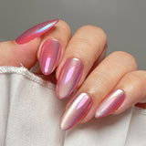 24pcs/Set Pink Chrome Cat Eye Press-On Nails