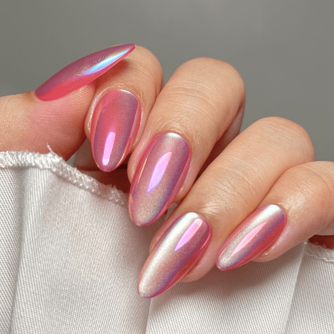 24pcs/Set Pink Chrome Cat Eye Press-On Nails