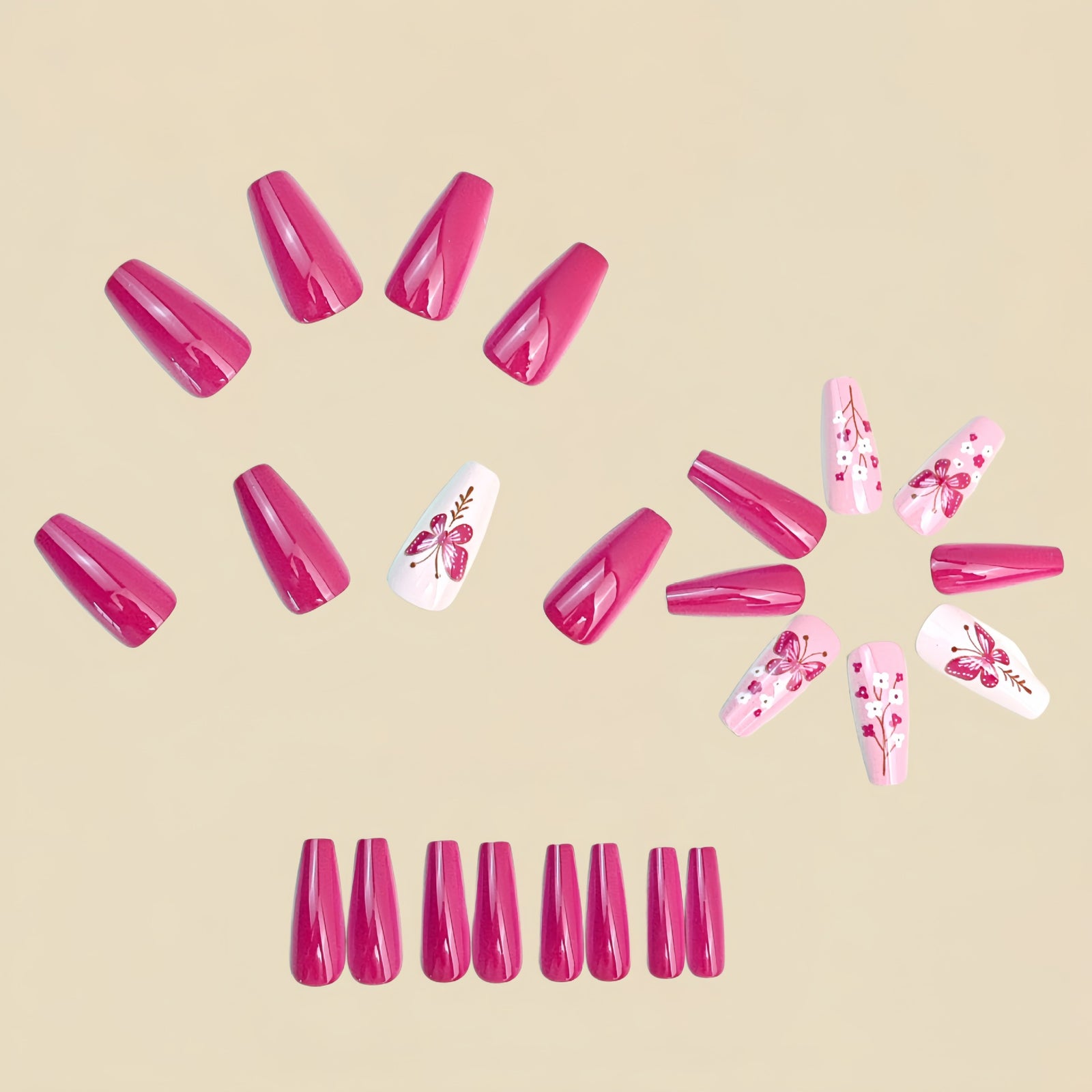 24pcs/Set Pink Butterfly Press-On Nails