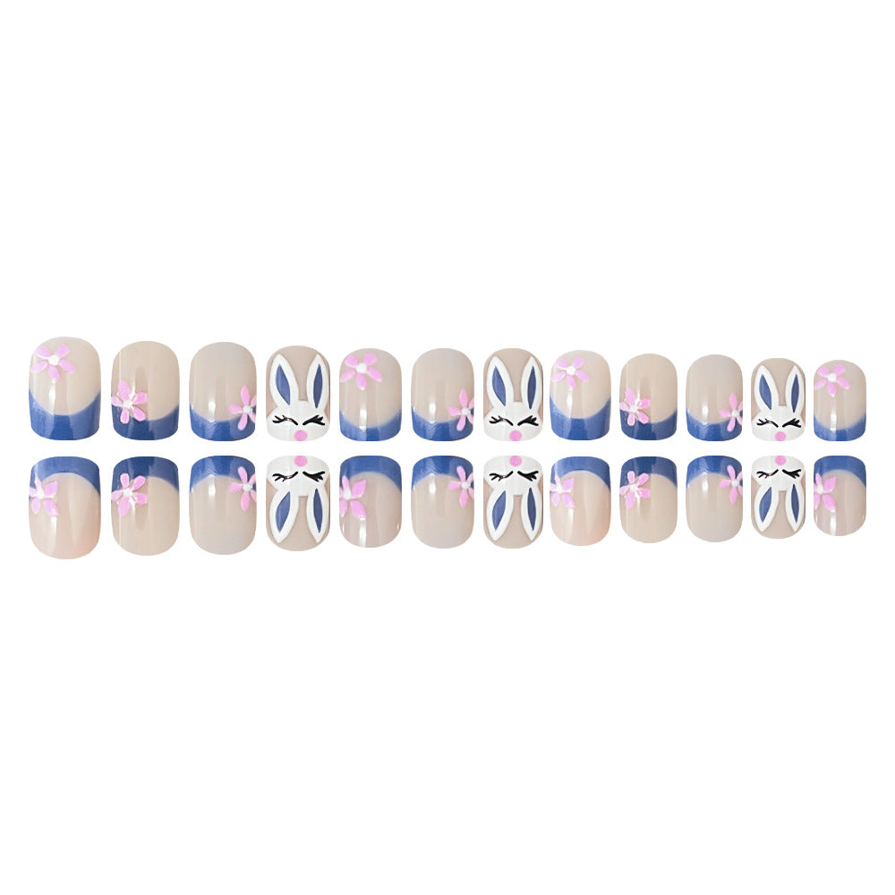 24pcs/Set Blue French Bunny Press-On Nails