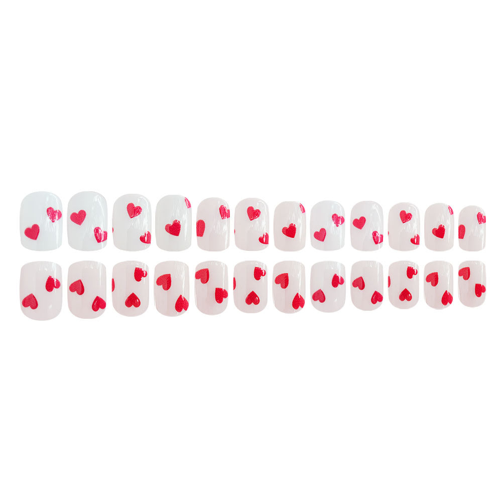 24pcs/Set White Heart Press-On Nails