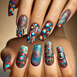 24pcs/Set Tree Ring Age Colorful Patchwork Press-On Nails