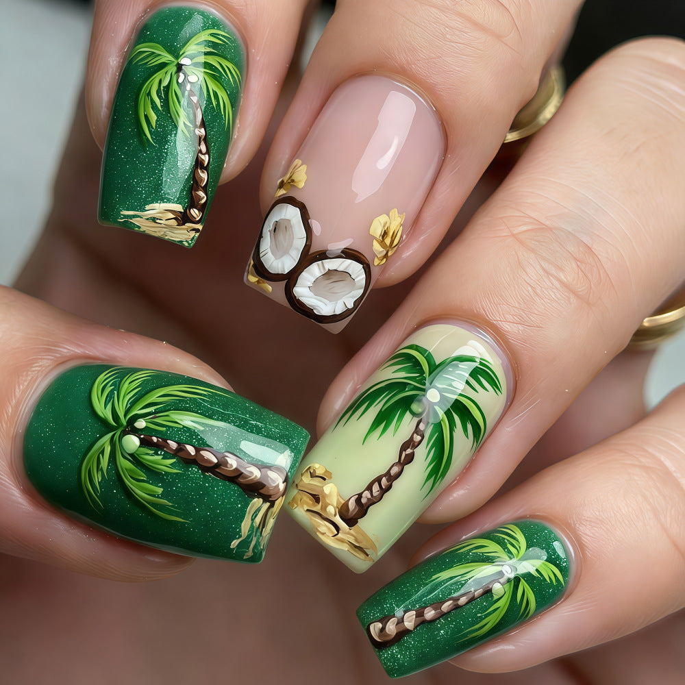 24pcs/Set Palm Tree Coconut Shell Press-On Nails
