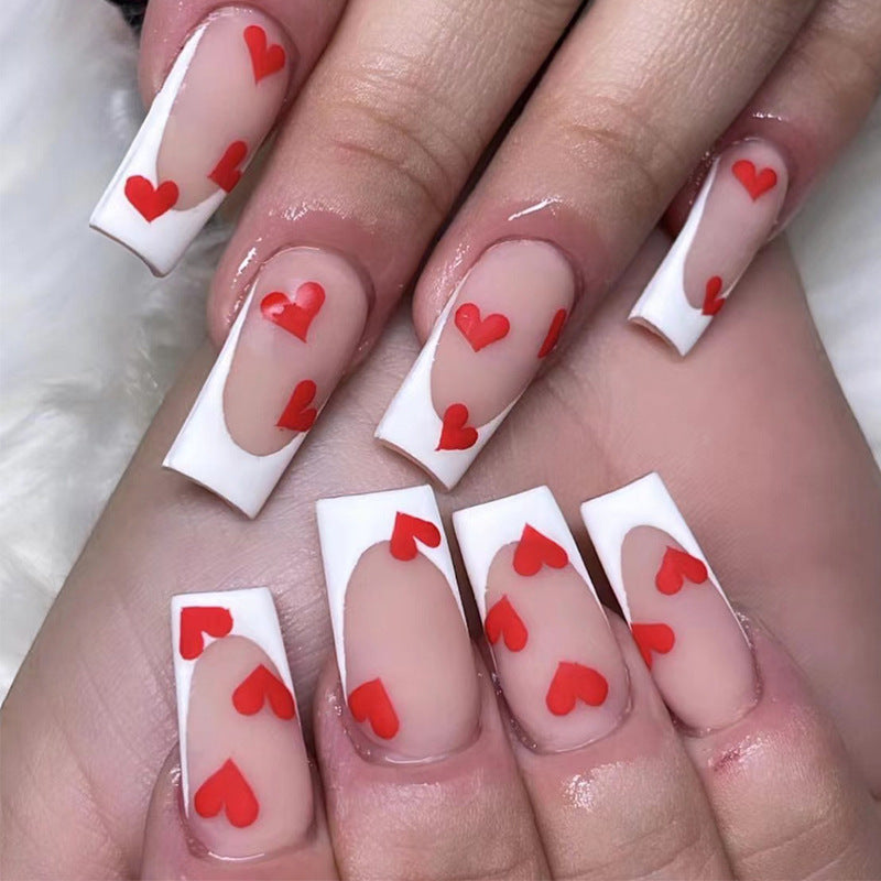 24pcs/Set Hearts French Tips Press-On Nails