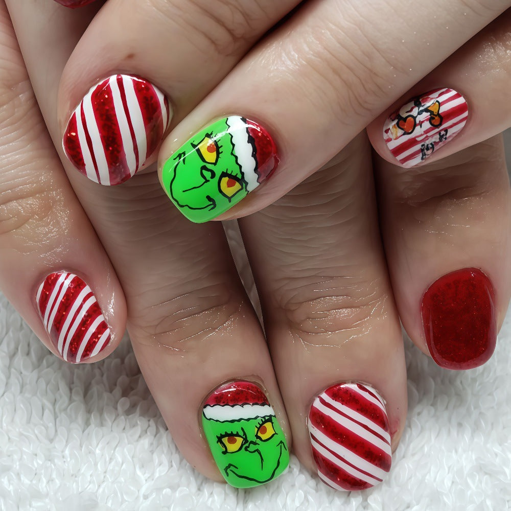 24pcs/Set Christmas Grinch Press-On Nails