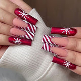 24pcs/Set Red Snow Flake Christmas Press-On Nails