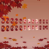 24pcs/Set Dark Maple Leaf Short Press-On Nails