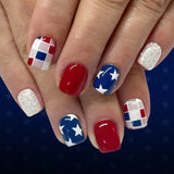 24pcs/Set Red & Blue Color-Block Star Plaid Press-On Nails
