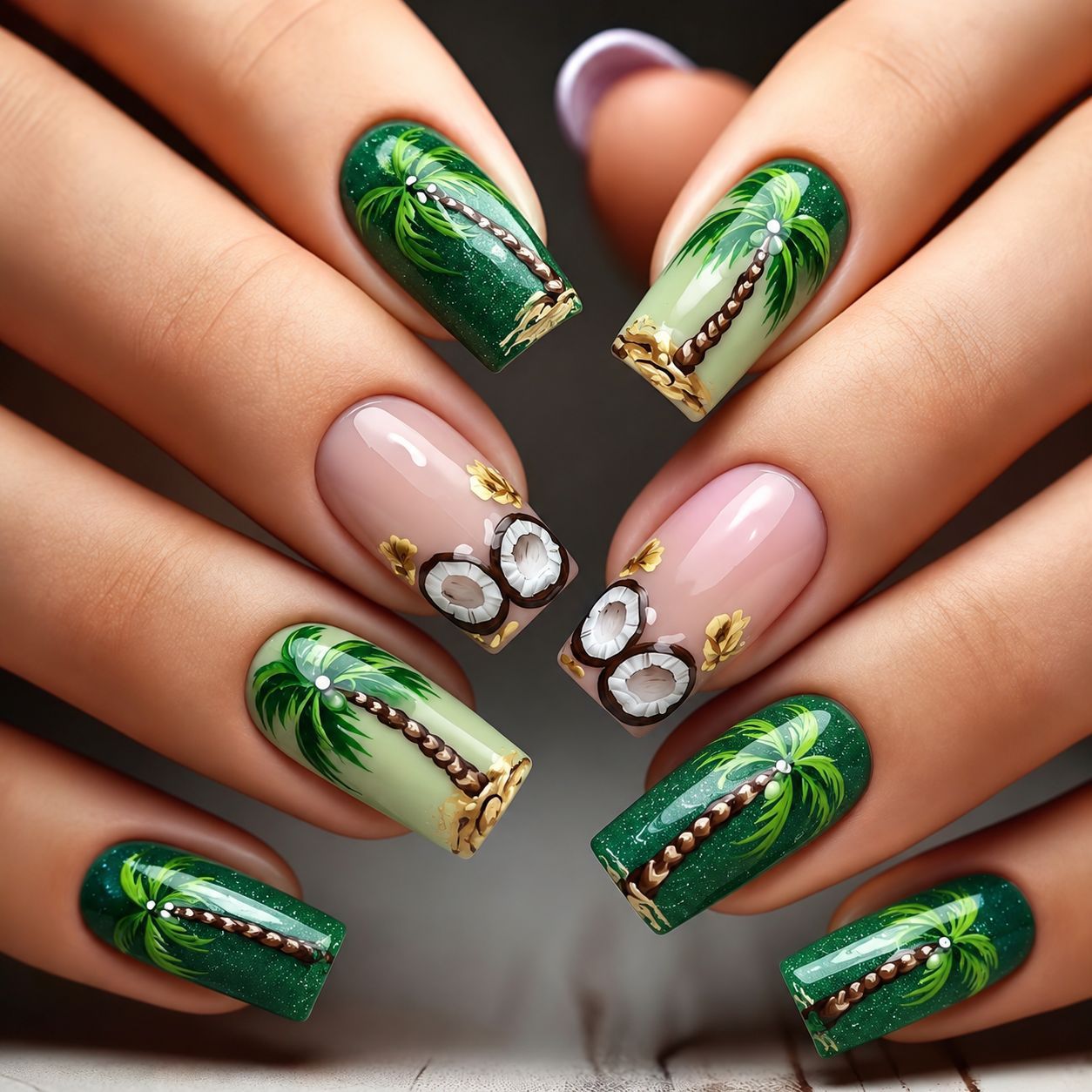 24pcs/Set Palm Tree Coconut Shell Press-On Nails