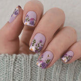 24pcs/Set Purple Flowers Press-On Nails